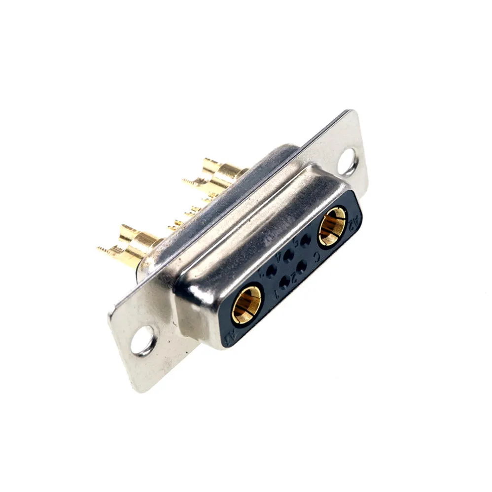 D-Sub Connector 30 AMP Current 7 Power Position 5+2 Combo Receptacle Socket Machined Pin 7W2 Gold Flash Panel Mount Wire Solder |