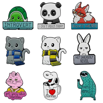 

Cute Cartoon Animal Brooch Words Letters Mood expression Cat Fox Dog Rabbit Brooches Backpack Clothes Enamel Pin Gift