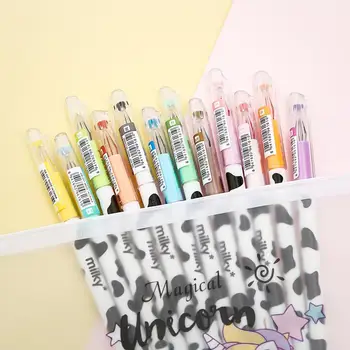 

12Pcs/pack Colorful Rainbow Crystal Diamond Refills Gel Ink Pens Creative Glitter Pastel Draw School Pencil Case Bag Stationery