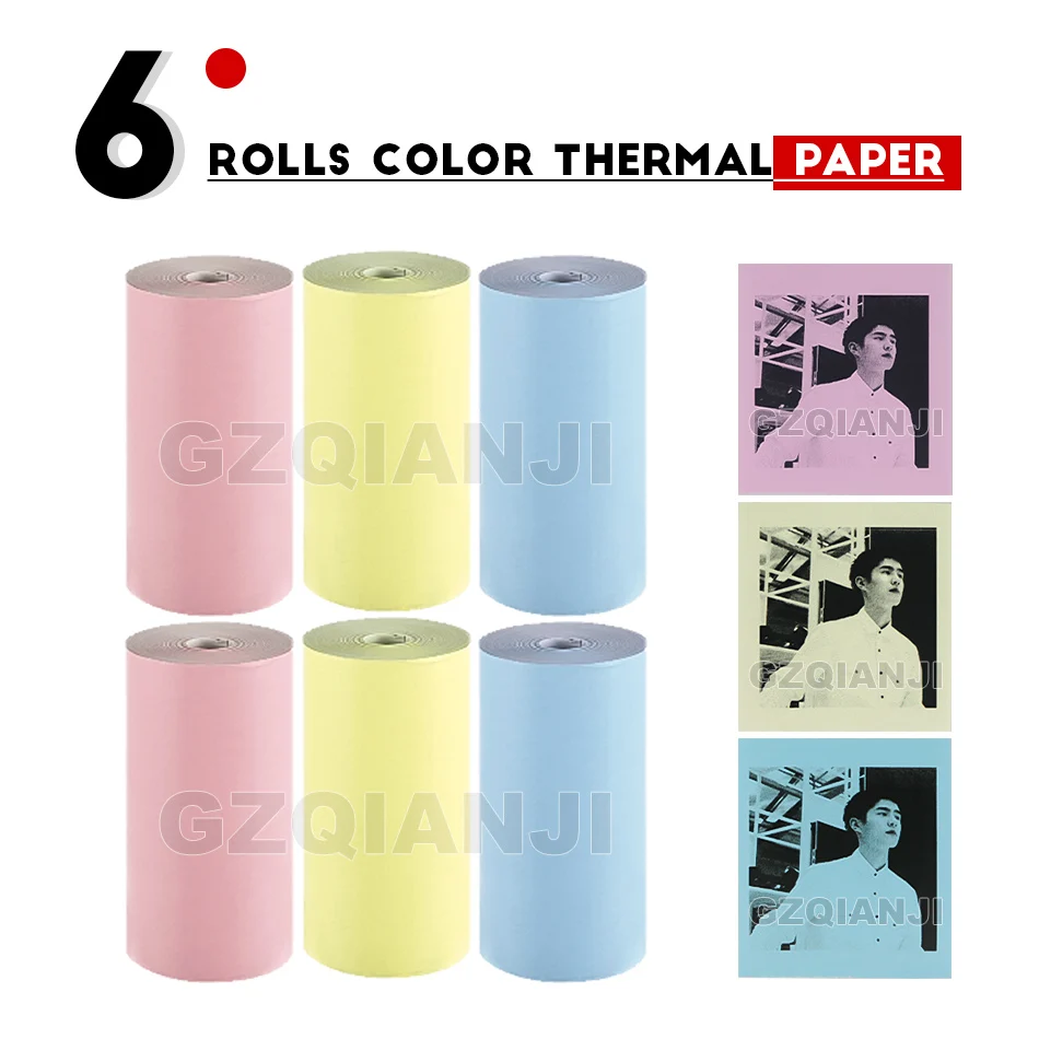 6 Rolls Color Paper Белый розовый желтый термобумага этикетка бумажный стикер бумаги GZM5804 портативный термальный Bluetooth принтер(обратите внимание только бумага или чехол - Цвет: 6 Rolls Color Paper