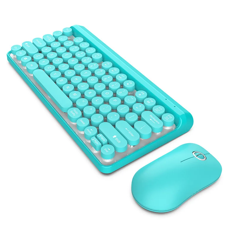Blue 2,4 г беспроводная клавиатура игровая мышь набор Ретро Круглый Keycap клавиатура мини мышь для Macbook lenovo PC Клавиатура для ноутбука Компьютерные мыши - Цвет: Blue