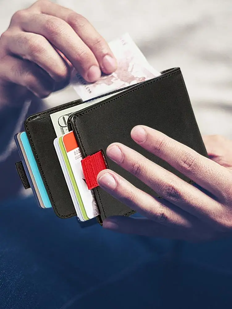 Pull Tab бумажник RFID Блокировка двойные минималистский передний карман кошелек для мужчин зажим для денег для женщин и дам