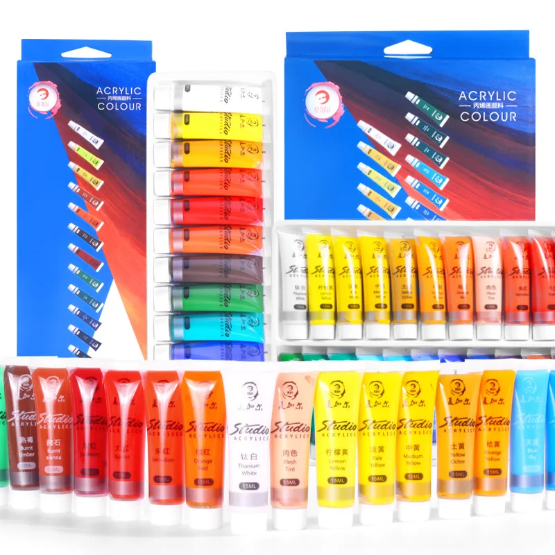 Aibelle Water-resistant 24 Colors 15 ML Professional Acrylic Paints Set Hand Painted Textile Paint Brightly Colored Art Supplies