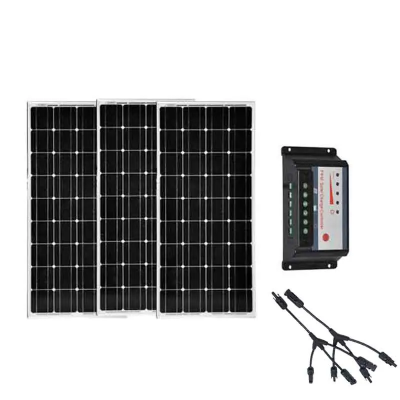 Комплект солнечных батарей Панели солнечные 300 Вт панно Solaire 100 w 12v 3 шт. блок управления установкой на солнечной батарее регулятор 12/24V 30A 3 в 1 разъем дом на колесах автомобиля - Цвет: Solar Panel Kit 300W