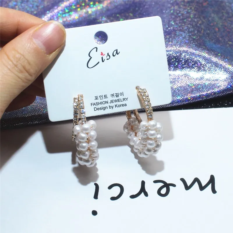 Корейские модные ювелирные изделия геометрические круглые серьги литературный темперамент обернутый жемчуг женские серьги-кольца для женщин