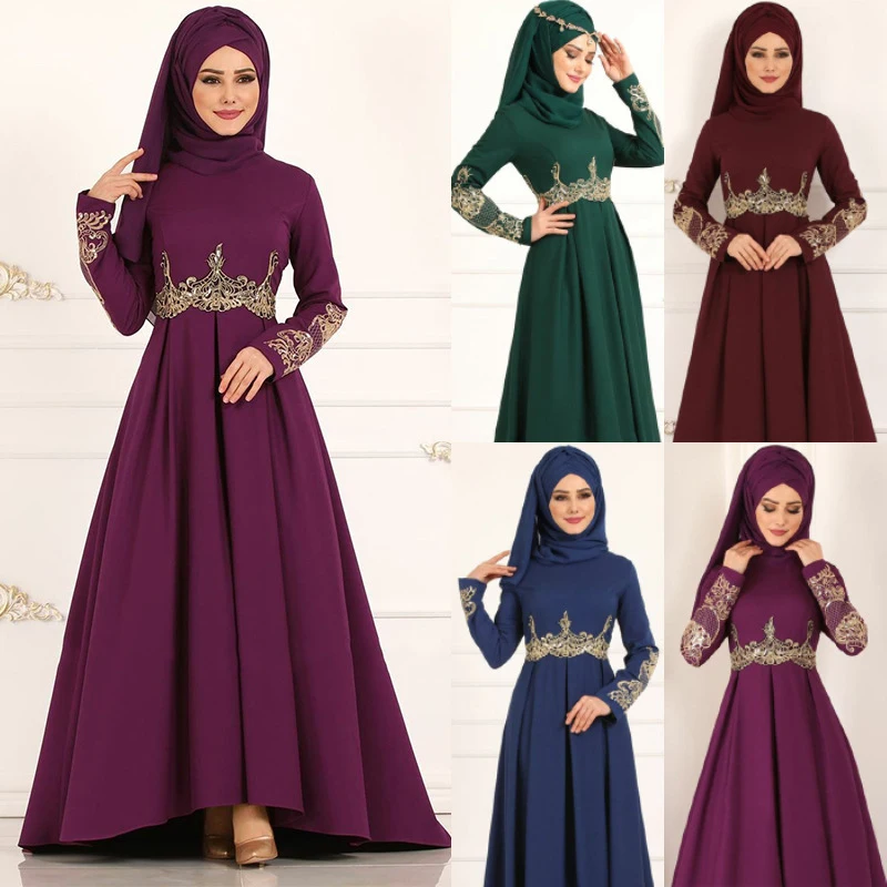 

Jececer Women Islamic Abaya Dress Embroidery Full Length Long Dresses Robe Eid Clothing (excluded Scarf)