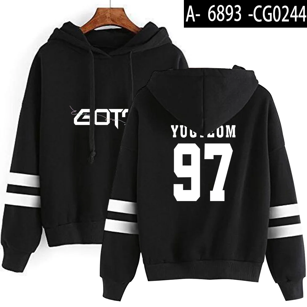Kpop GOT7 с именами членов группы письмо Женская толстовка с принтом Лоскутные Толстовки корейский Стиль Уличная K-pop пуловер Kawaii одежда - Цвет: black