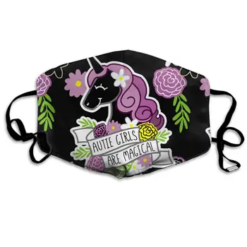 

Black Unicorn Autie Girls Are Magical Washable Reusable Mask, Cotton Anti Dust Half Face Mouth Mask For Kids Teens Men Women