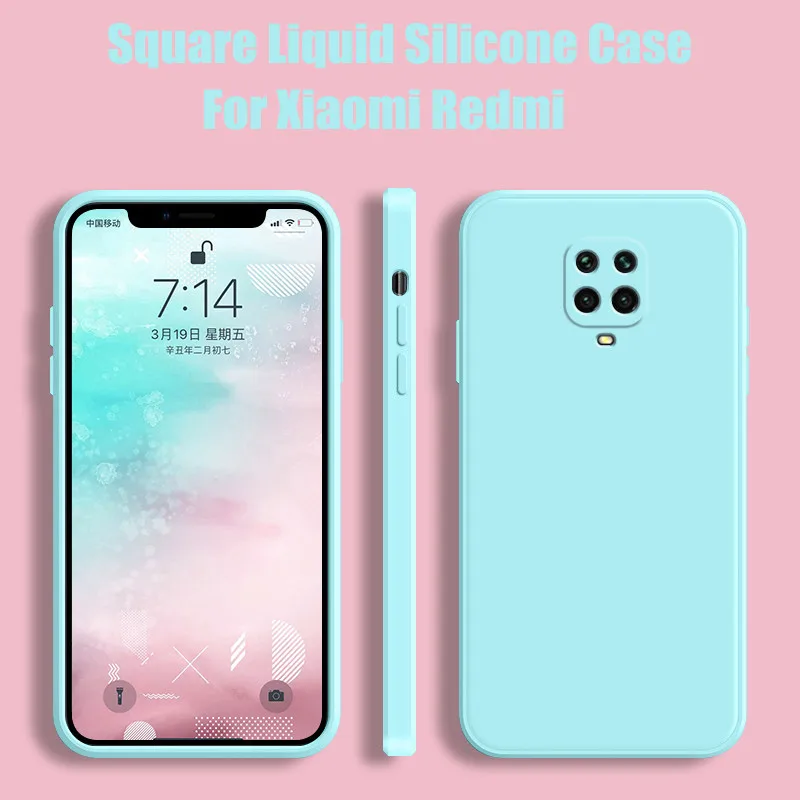 Custodia Quadrata In Silicone Liquido Per Xiaomi Redmi Note 9 Pro | Redmi Note 9S | Redmi Note 9 | Redmi Note 8 Pro Slim Soft Cover