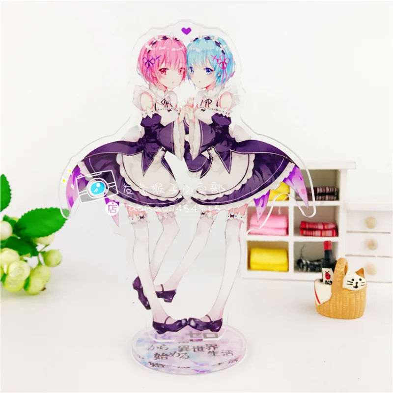 Обувь для косплея; аниме Re Zero kara Hajimeru Isekai Seikatsu Rem Ram Косплей Эмилиа акриловая подставка рисунок двусторонний стол Декор 15 см