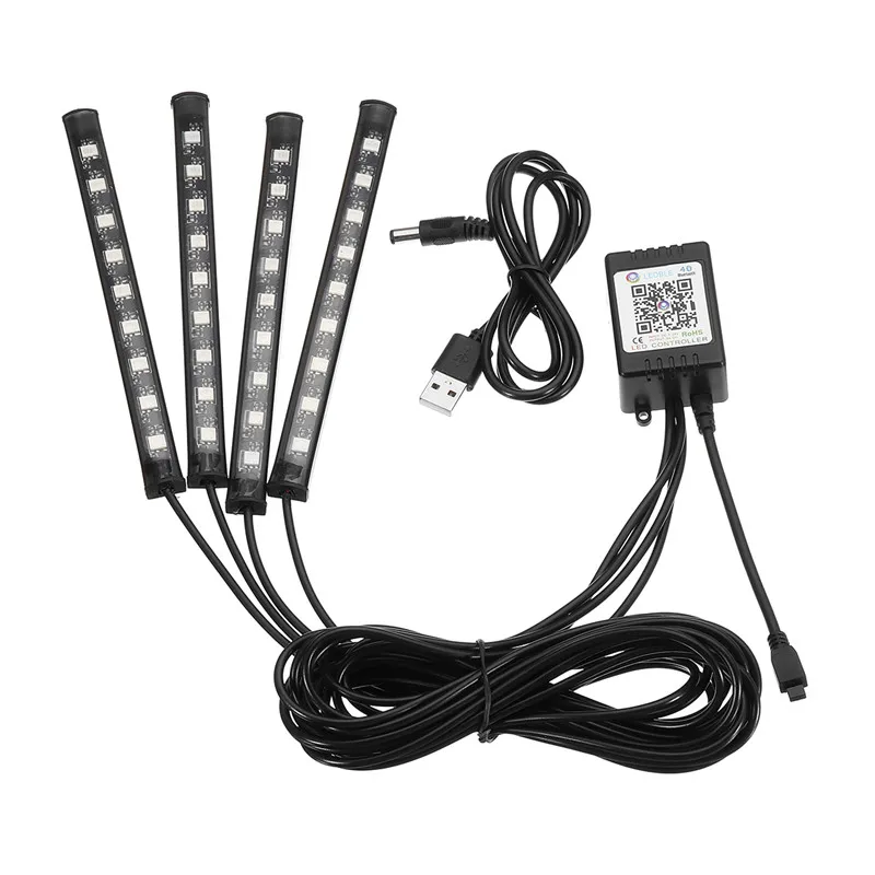 4x LED Car Underglow Flexible Strip APP/Remote Control RGB Decorative Atmosphere Lamp Under Tube Underbody System Neon Light Kit