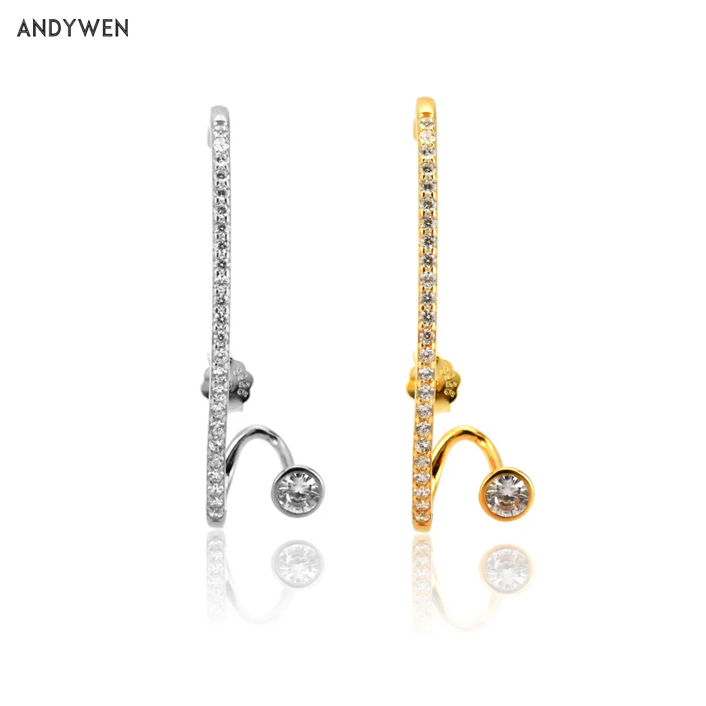 Длинные серьги гвоздики ANDYWEN ювелирные изделия из серебра с фианитом и
