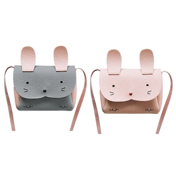 

2 Pcs Mini Shoulder Bag Children Messenger Bag Bebe Girls Handbag Cute Rabbit Shoulder Crossbody Bag(Pink & Gray)
