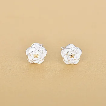 

Fashion Women Layer Rose Flower 925 Sterling Silver Stud Earrings For Birthday Jewelry 2020 Gifts