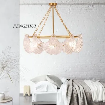 

Nordic Art Luxury Brass Shell Glass Chandelier for Dining Living Room Pendant Lamps Bedroom Bedside Indoor Decor Light Fixtures
