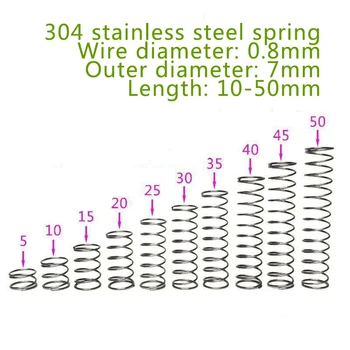 

20pcs compression spring wire diameter 0.8mm outer diameter 7mm Stainless Steel Micro Small Compression spring length 10mm-50mm