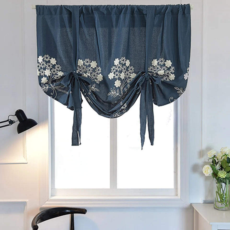 Short Roman Curtain Embroidered Curtain Tie Up Curtains Rod Pocket