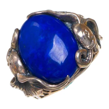 

Natural Lapis Lazuli Goldfish Opening Handmade 925 Sterling Silver Ring 10.5 D1266