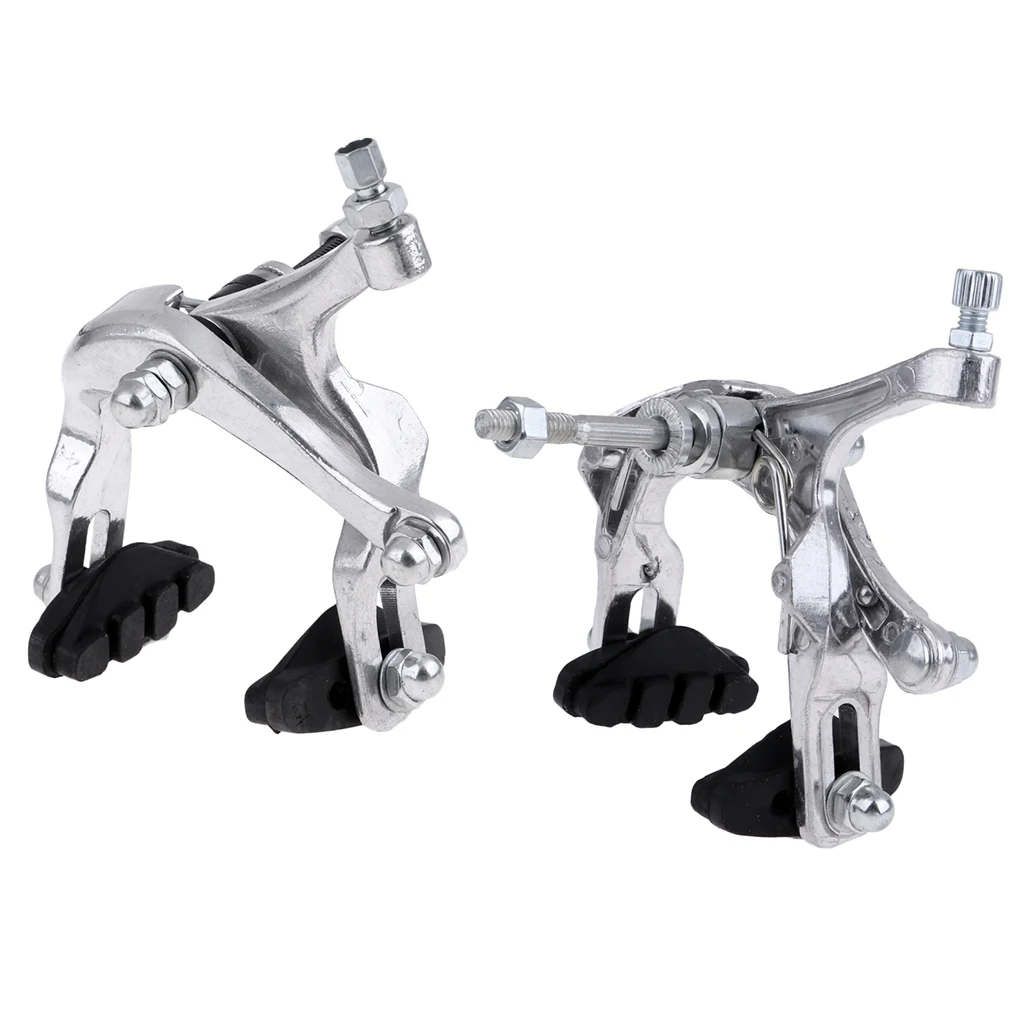 1 Set Professional Dual Pivot Bike Side Pull C Caliper Brake Front Rear 47-57mm Reach Lever Cable Silver