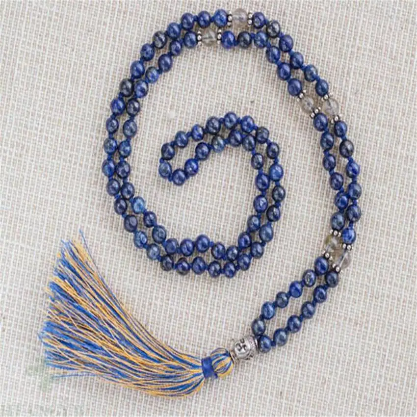 

8mm Lapis lazuli Gemstone 108 Beads Tassels Mala Necklace Healing energy Wrist Bless fengshui Ruyi Meditation Wristband DIY