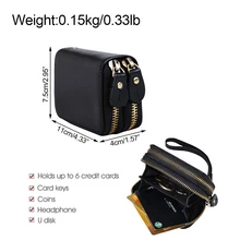 Cartera de cuero de grano completo Retro de cuero genuino pequeuna cartera de doble cremallera bolsillo llavero Mini monedero