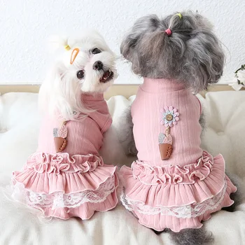 

Dog Clothes Flower Lace Cat Dog Dress Coat Jacket PET Clothing For Dogs Pet Winter Warm Pet Products Puppy Teddy Chihuahua