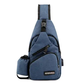 

Men Oxford Crossbody Chest Bags Solid Color USB Charging Shoulder Messenger Packs Casual With Cup Bag Phone Money Pouch
