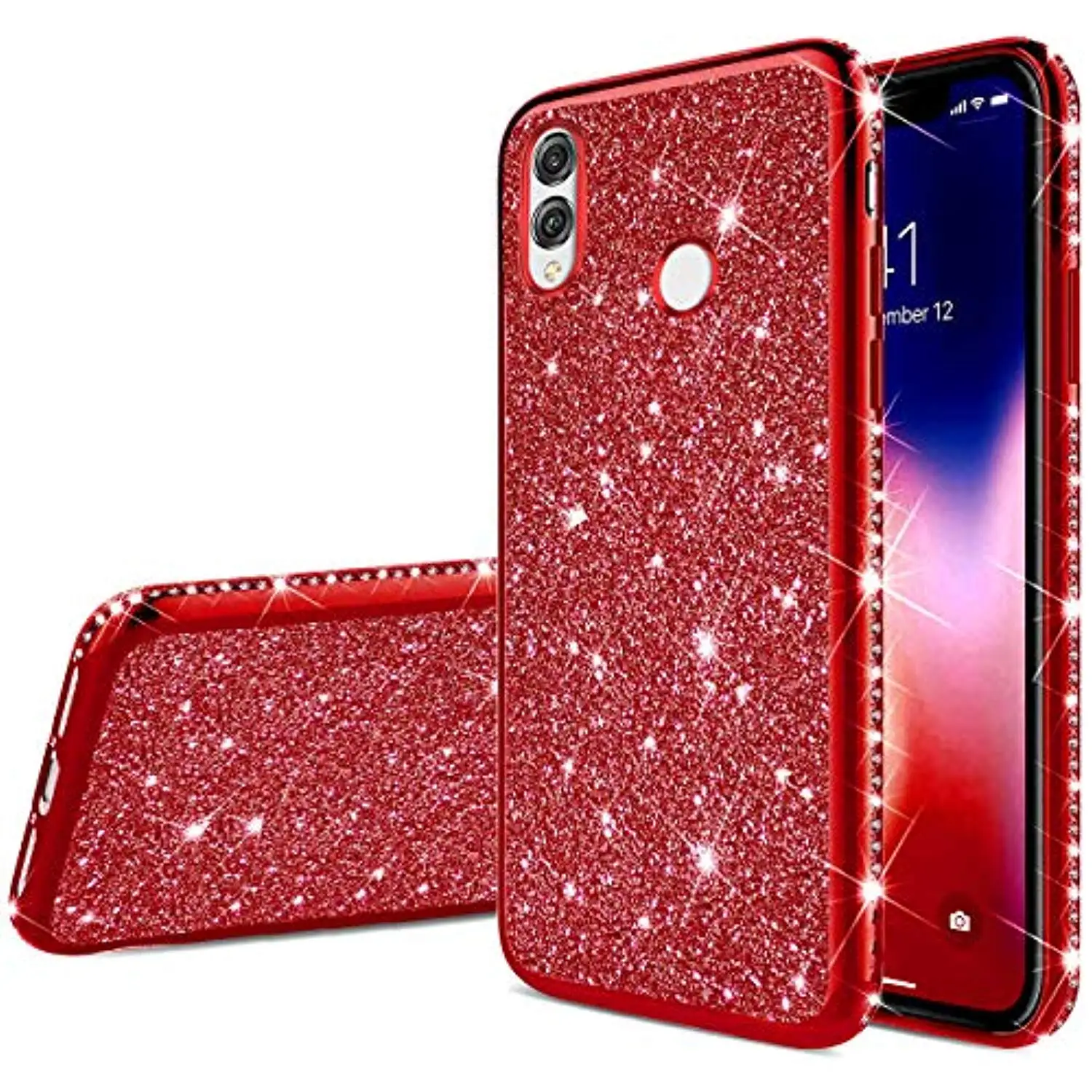 Red Блестящий блестящий чехол с алмазным покрытием для huawei Honor 8X 7X 9X Pro 8S 8A 8C 7C Y5 Y7 Pro мягкий чехол для телефона - Цвет: Red