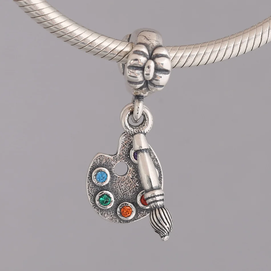 

Authentic 925 Sterling Silver Dangle Charm Cute Artists Palette With Crystal fit Pandora Bracelet Diy Jewelry