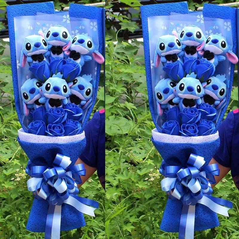 Disney Stitch Flower Bouquet Cartoon Lilo Stitch Plush Toy Doll Bouquet