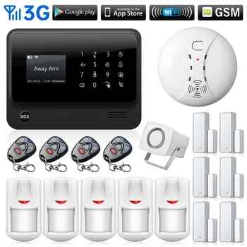 

G90B 2.4G WiFi 3G SIM Card GSM GPRS SMS Wireless Home House Security Intruder Alarm System Flash Siren PIR And Door Detector