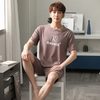 

M-4XL Pajamas For Men Summer Cotton Premium Pyjama Sets Short Sleeve 2 Pcs Loose Comfort Night Sleepwear Plus Size Pijama