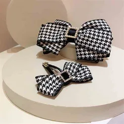 Lattice BB Clip Retro Temperament Bow Word Folder British College Style Rhinestone Hair Accessories