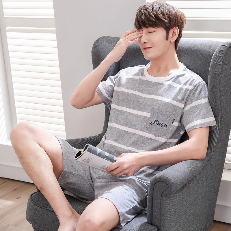 Sanderala Conjunto de Pijama de algodón para hombre, de dormir de talla grande XXXL, Bts, cuello redondo, con cordón, ropa interior|Sets de pijama de hombres| - AliExpress