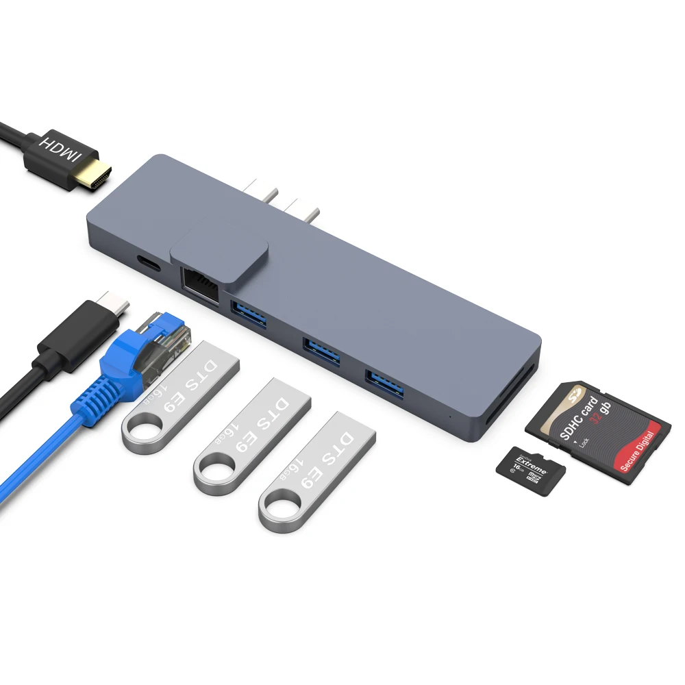 Док-станция с usb-gортом все-в-одном USB-C к HDMI кардридер RJ45 PD адаптер для MacBook samsung Galaxy