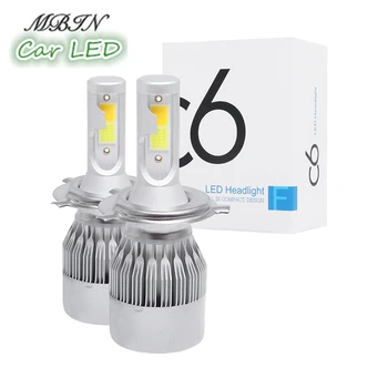 

MBIN C6 yellow and white dual colours car front lights hi/lo beam H4 led Lamp 8000LM 36W COB headlight fog kit nighteye replace