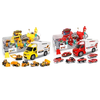 

2set 2In1 Railway Racing Tracks Electric Car Toys Parking Lot with Light Music Assemble Container Yellow &Red