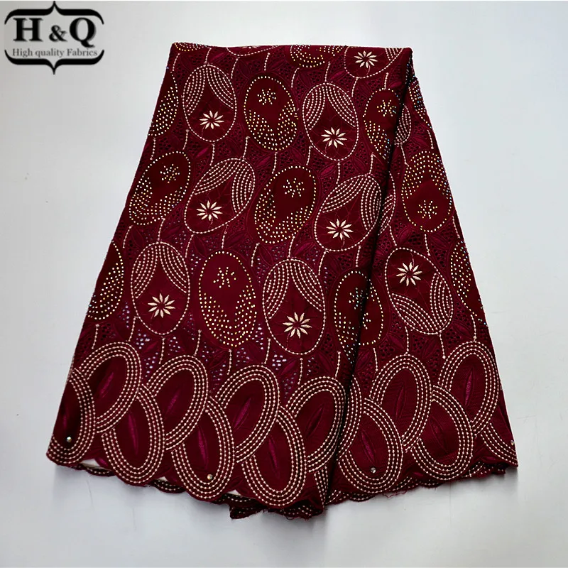

2020 Burgundy African Lace Fabric High Quality Swiss Voile Lace In Switzerland Fashion With Stones And Rhinestones For Party