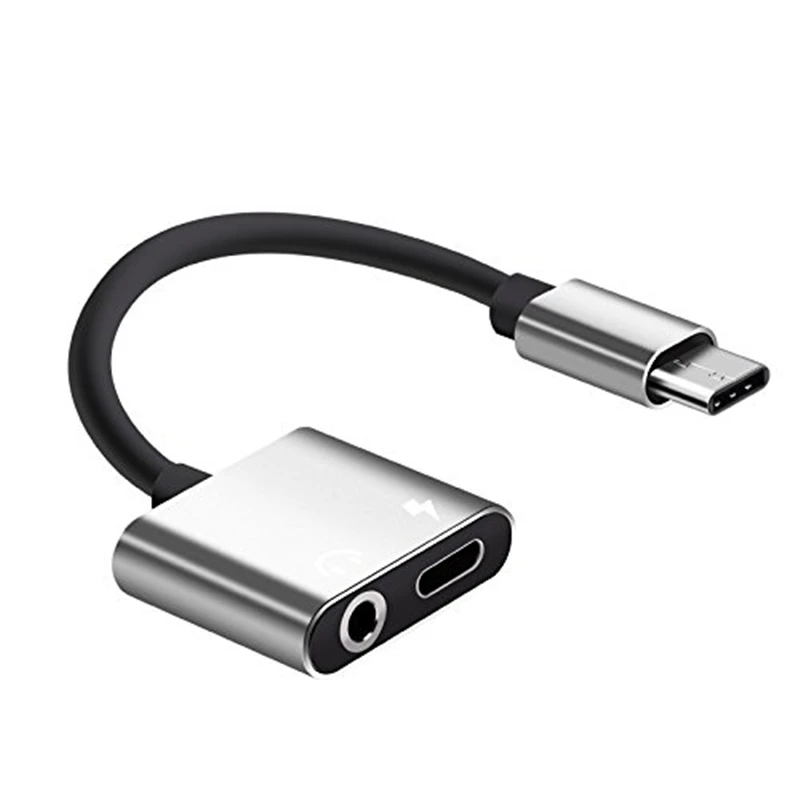 2 шт. 2 в 1 Usb Typec адаптер для зарядки наушников разветвитель для 3,5 мм разъем для наушников аудио Aux для Xiaomi huawei Oneplus телефонный кабель - Цвет: Серебристый
