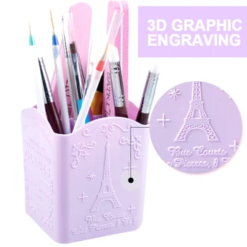 

4 Grids Makeup Brush Holder Empty Plastic Nail Pen Box Storage Organizer 4 Compartments Container Pink Purple Blue for Nail Tool