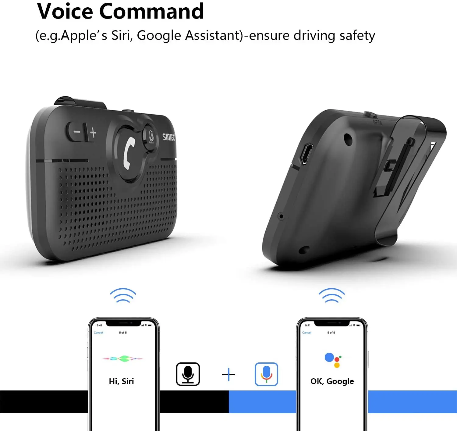 Беспроводная гарнитура SUNITEC, Bluetooth, автомобильный комплект для телефона-Bluetooth 5,0, громкая связь, автоматическое включение, с датчиком движения - изображение