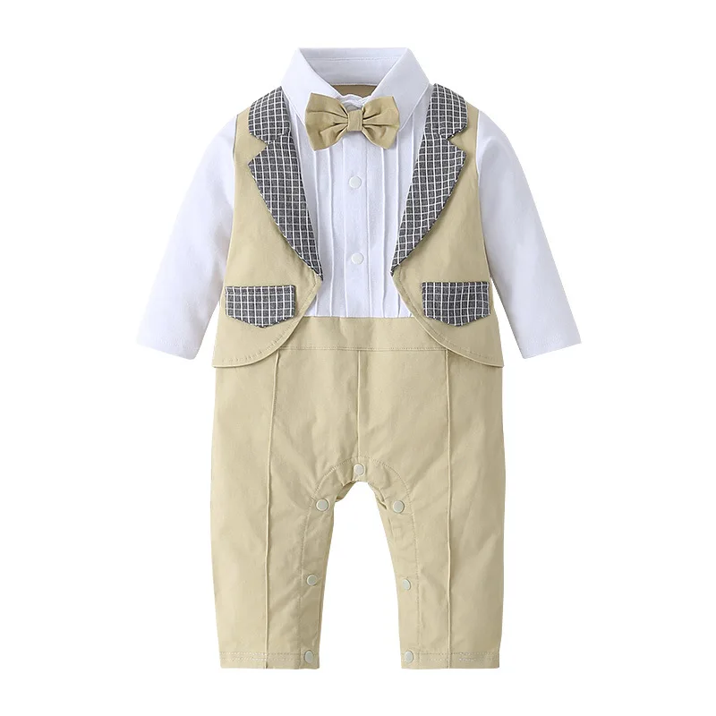 Baby Boys Gentleman Formal Romper Toddler Children Long Sleeve Tuxedo Dress Kids Wedding Party Costume |