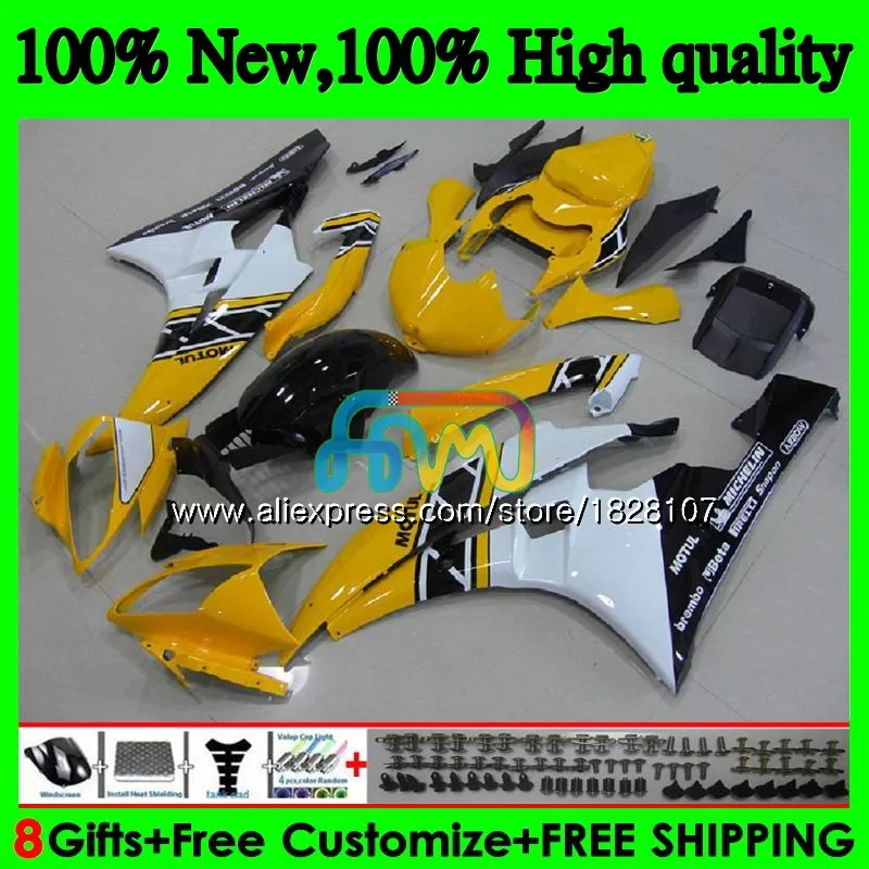 Средства ухода за кожей для YAMAHA YZF R 6 YZF 600 YZF-600 YZFR6 06 07 53BS. 9 желтого и белого цвета YZF R6 06-07 600CC YZF600 YZF-R6 2006 2007 OEM обтекатели - Цвет: No. 1