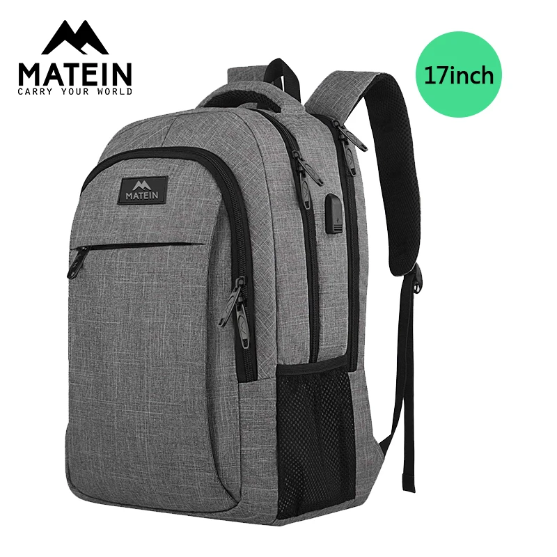 Gray Matein 17 дюймов мужской рюкзак с зарядным устройством mochilas masculina ноутбук школьные сумки для студентов mochilas mujer marca famosa рюкзак - Цвет: Gray