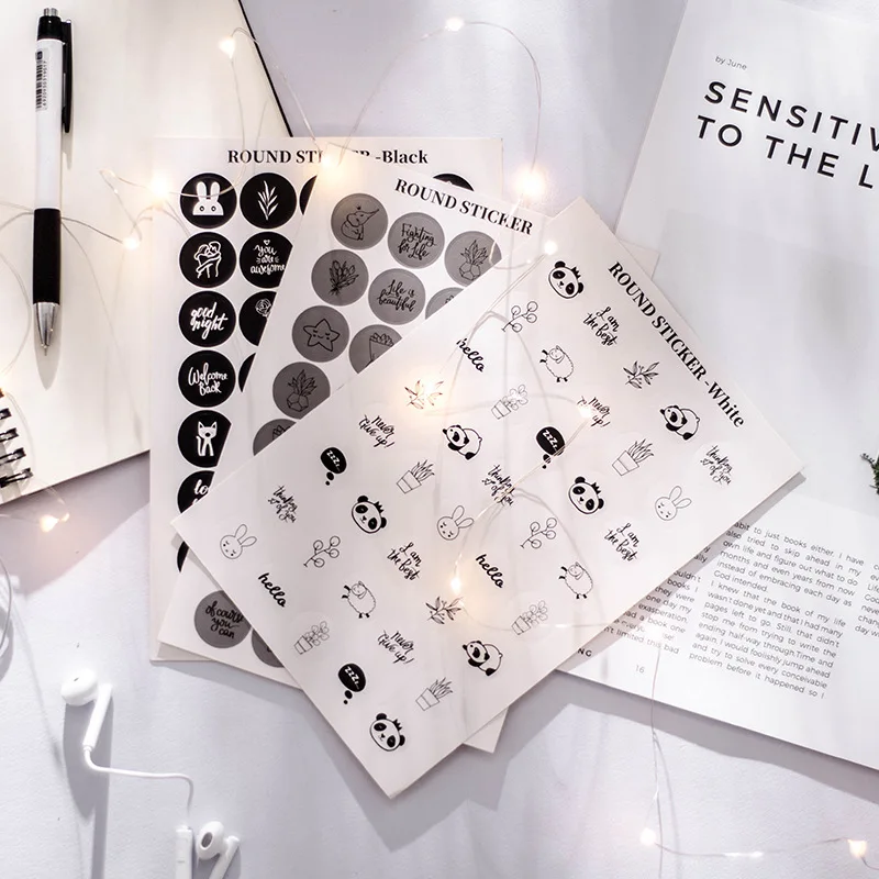 

Black White Gray Dot Round Sticker Card Envelope Simple Sealing Sticker Mobile Phone Decorative Stickers Scrapbooking Stationery
