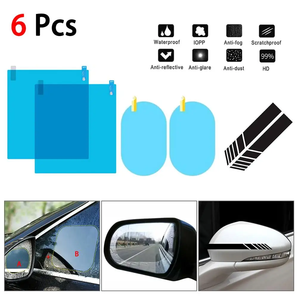 

6PCS Auto Sticker Car Side Rearview Mirror Stickers Protective Film Waterproof Anti-Fog Side Window Clear Film Car Accessories