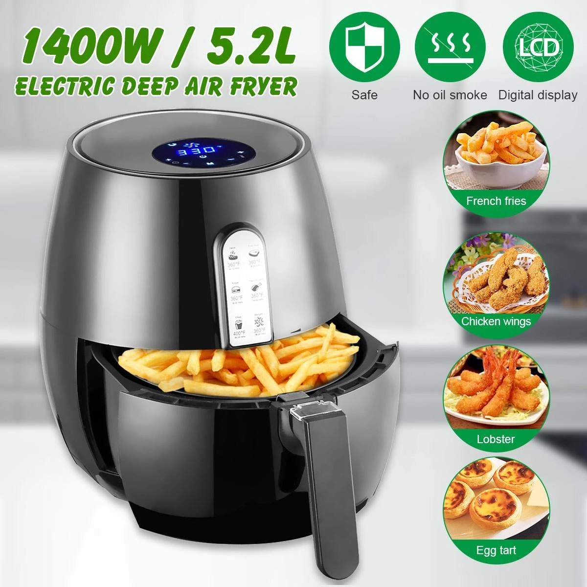 Me Stoutmoedig Pa 1400W High Power Lucht Friteuse Zonder Olie Elektrische Airfryer 5.2L  Friteuse Touch Screen Led Digitale Keuken Accessoires Air friteuse|Airfryers|  - AliExpress