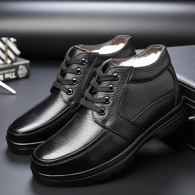 Winter Men Genuine Leather Boots High Quality Thick Wool Male Super Warm Snow Boots Oxfords Men Non-slip Cotton Shoes Boot - Color: A1