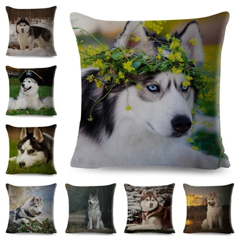 

Siberian Husky Cushion Cover for Sofa Home Chidren Room Decor Cute Pet Dog Animal Pillowcase Linen Covers 45*45cm Pillow Case