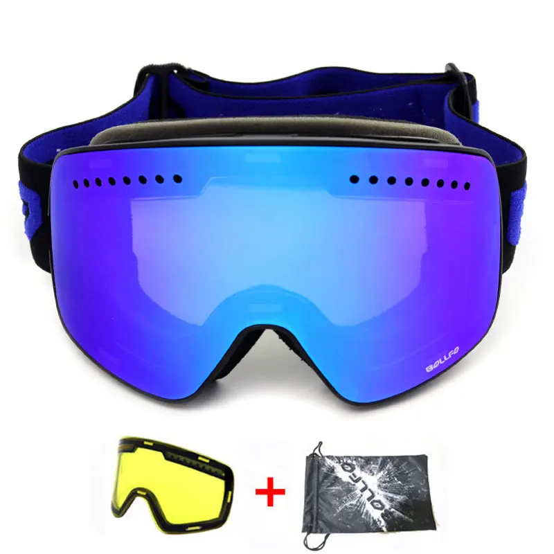 Magnetic Double Layer Polarized Lens Ski Goggles Skiing Anti-fog UV400 Snowboard Goggles Men Women Ski Glasses Eyewear - Цвет: Black Blue